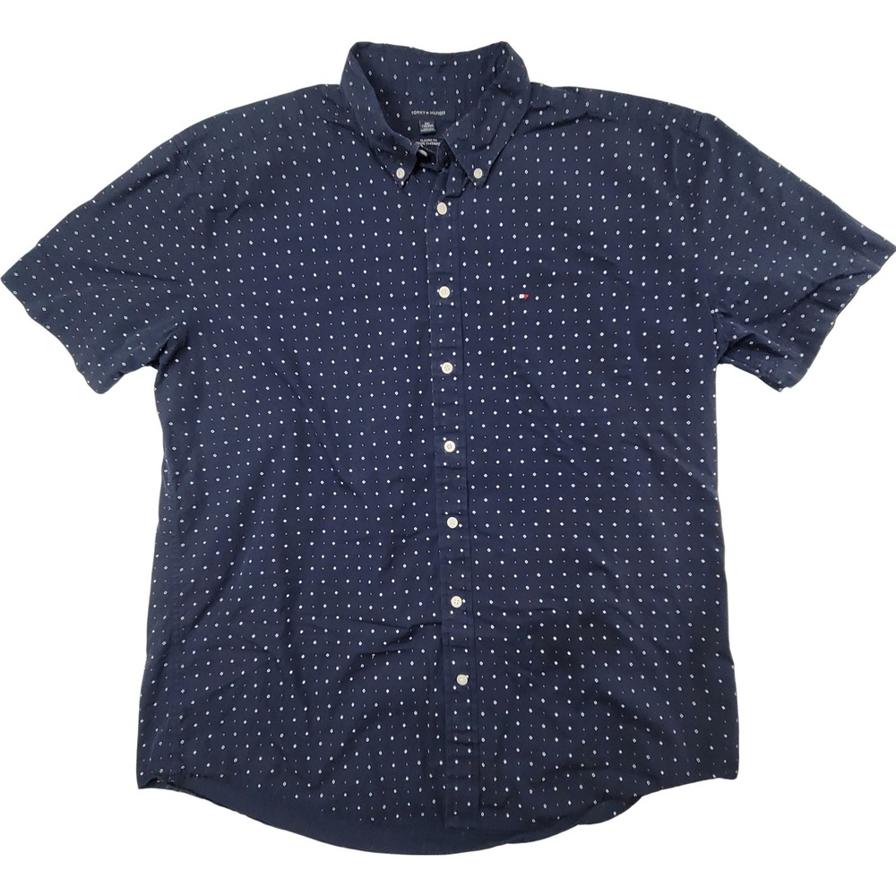 Tommy Hilfiger Men's XXL Classic Fit Navy Blue Geometric Pattern Shirt